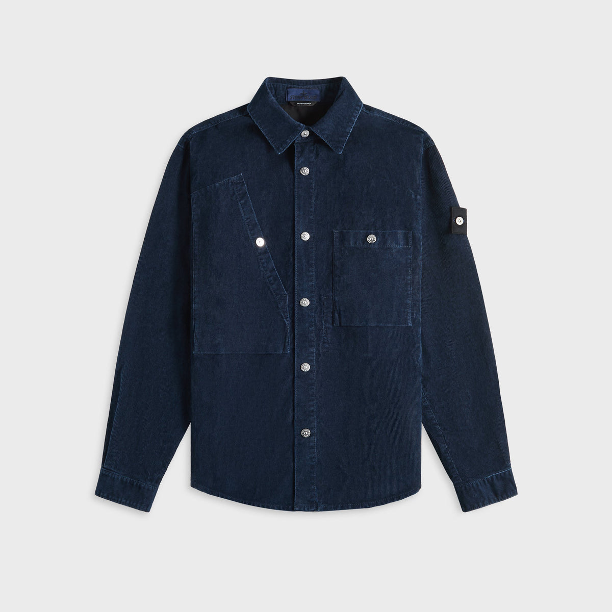 Stone Island Denim Research Logo Appliqued Cotton Corduroy Overshirt - Indigo
