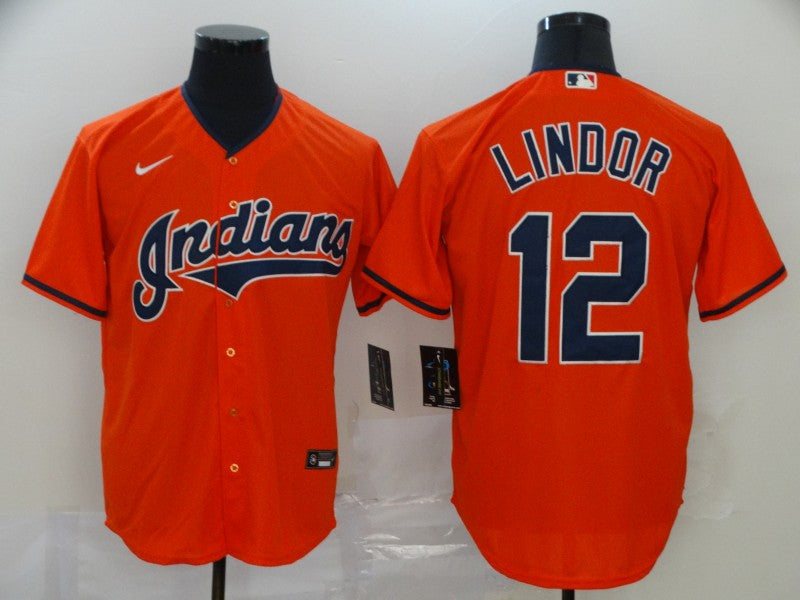 Men's Cleveland Guardians Francisco Lindor #12 Orange Replica Baseball Jersey1