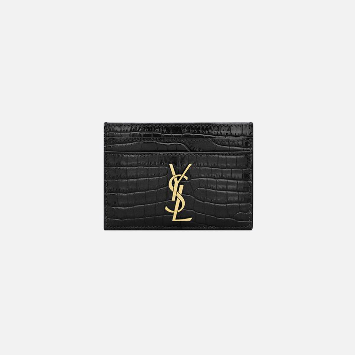 Saint Laurent YSL (172Y) Croc Print Card Holder - Nero