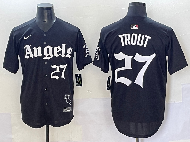 Men's Los Angeles Angels Mike Trout #27 Black Limited Player Jersey