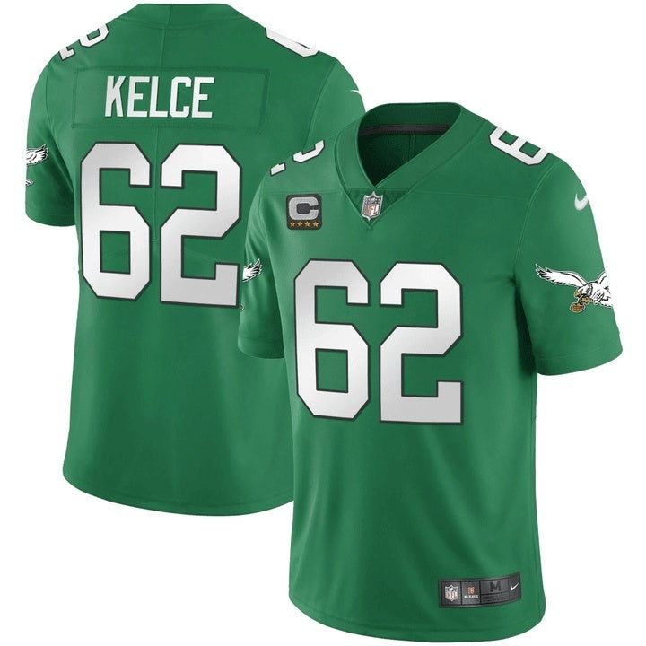 Men's Philadelphia Eagles Jason Kelce Nike Jersey-green-Four-star captain's patch