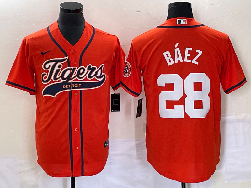 Men's Detroit Tigers Javier Baez #28 Orange Replica Player Jersey1 Joint Edition