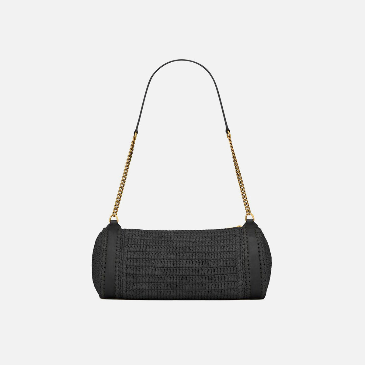 Saint Laurent YSL Cylinder Raffia Bag - Nero