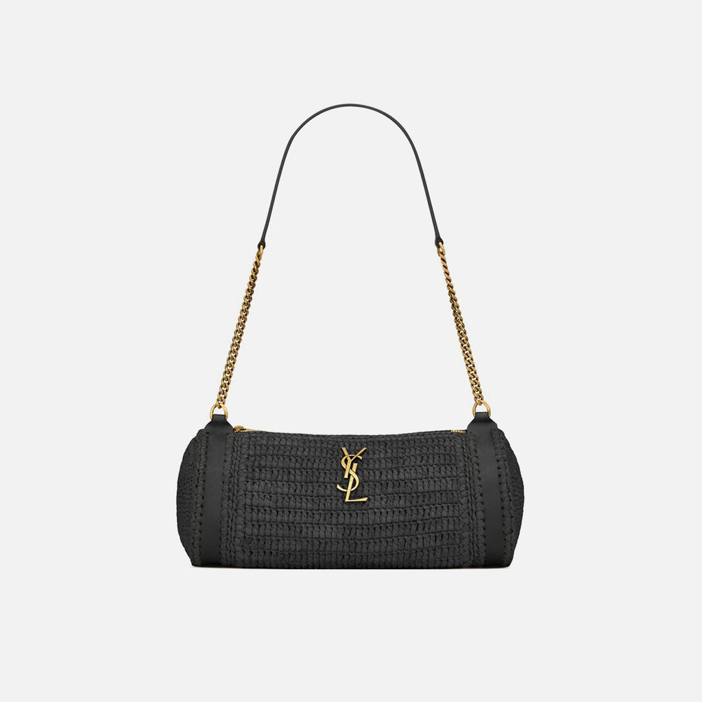 Saint Laurent YSL Cylinder Raffia Bag - Nero