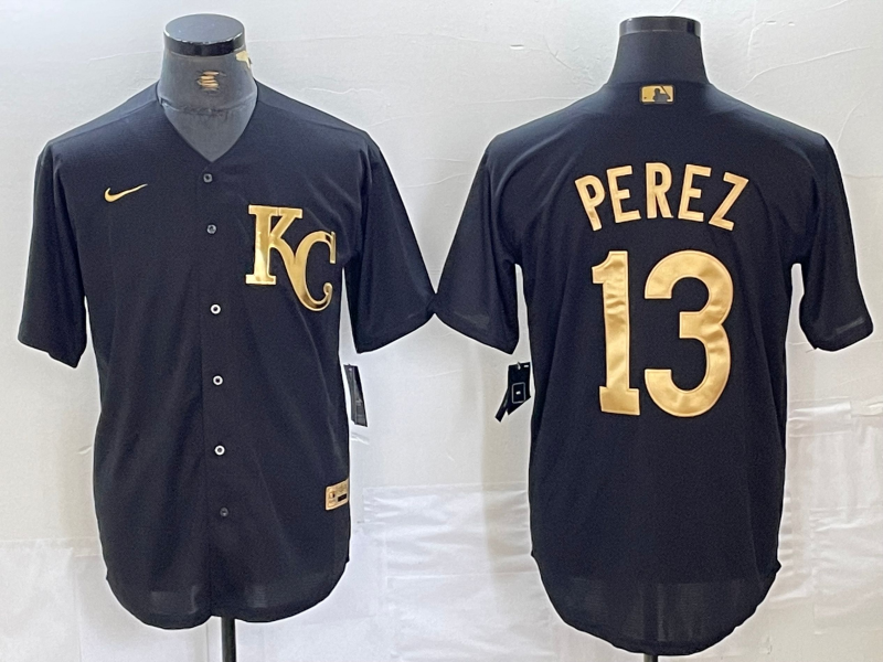 Men's Kansas City Royals Salvador Perez #13 Black Replica Player Jersey1