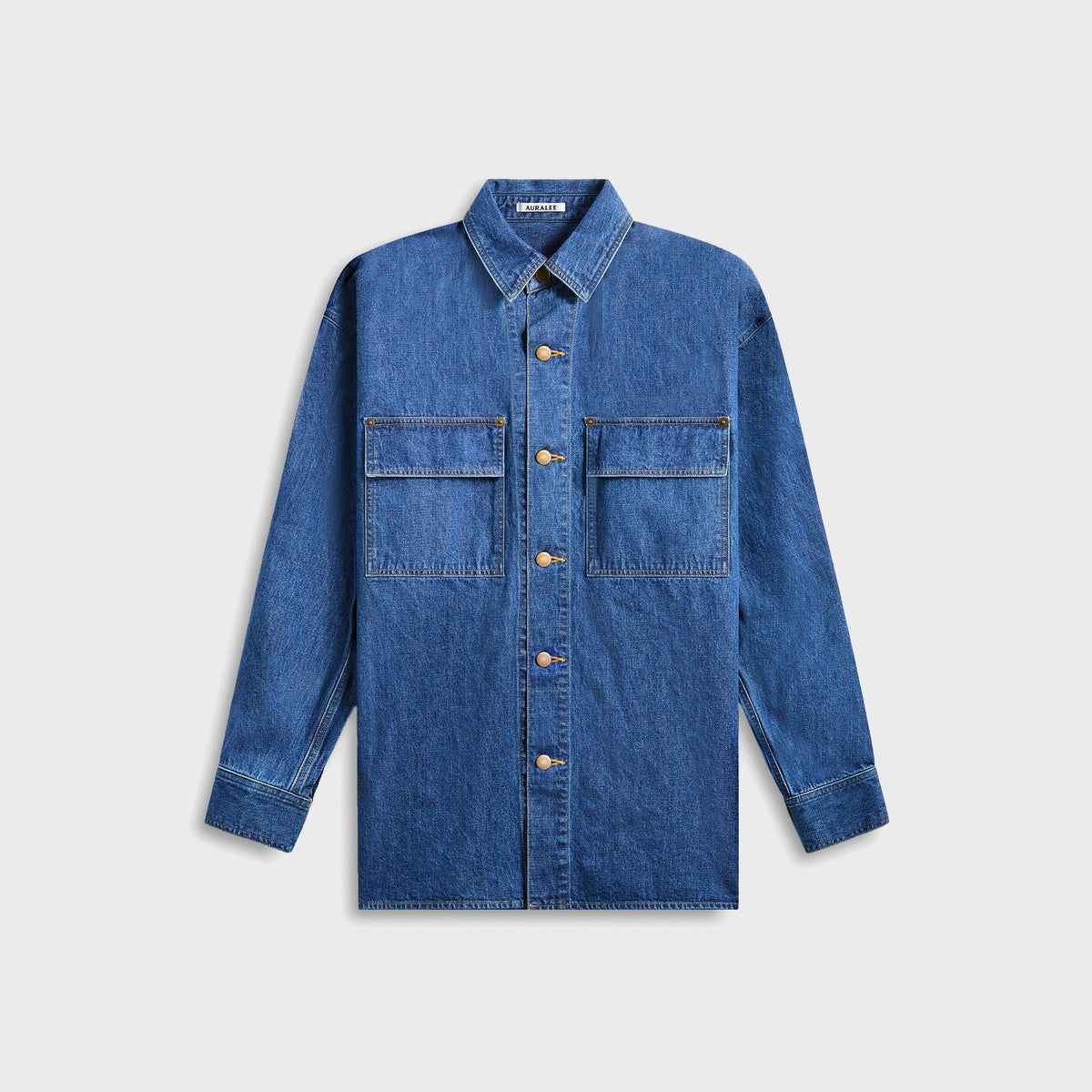 Auralee Selvedge Light OZ Denim Shirt - Medium Washed Indigo