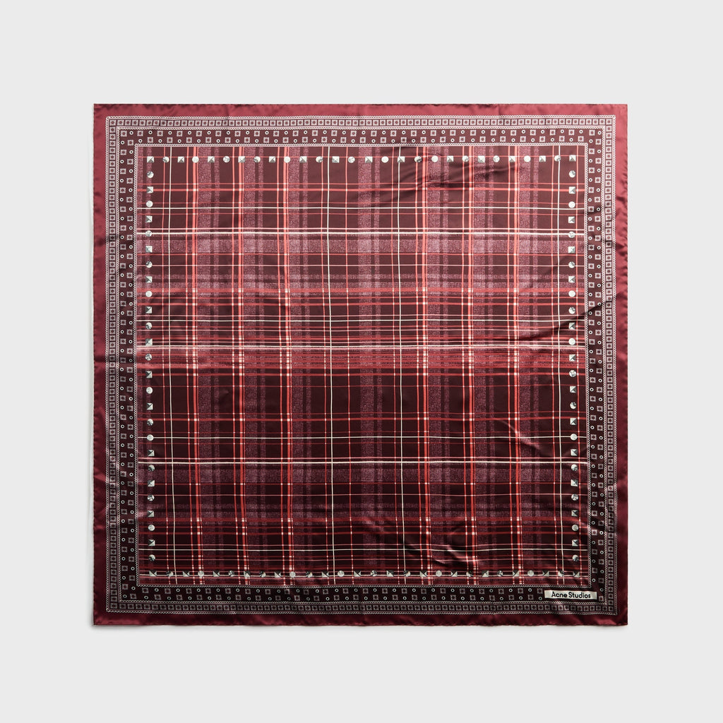 Acne Studios Checkered Silk Scarf - Burgundy / Brown