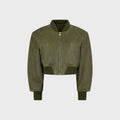The Attico Cropped Bomber Jacket - Forest Green
