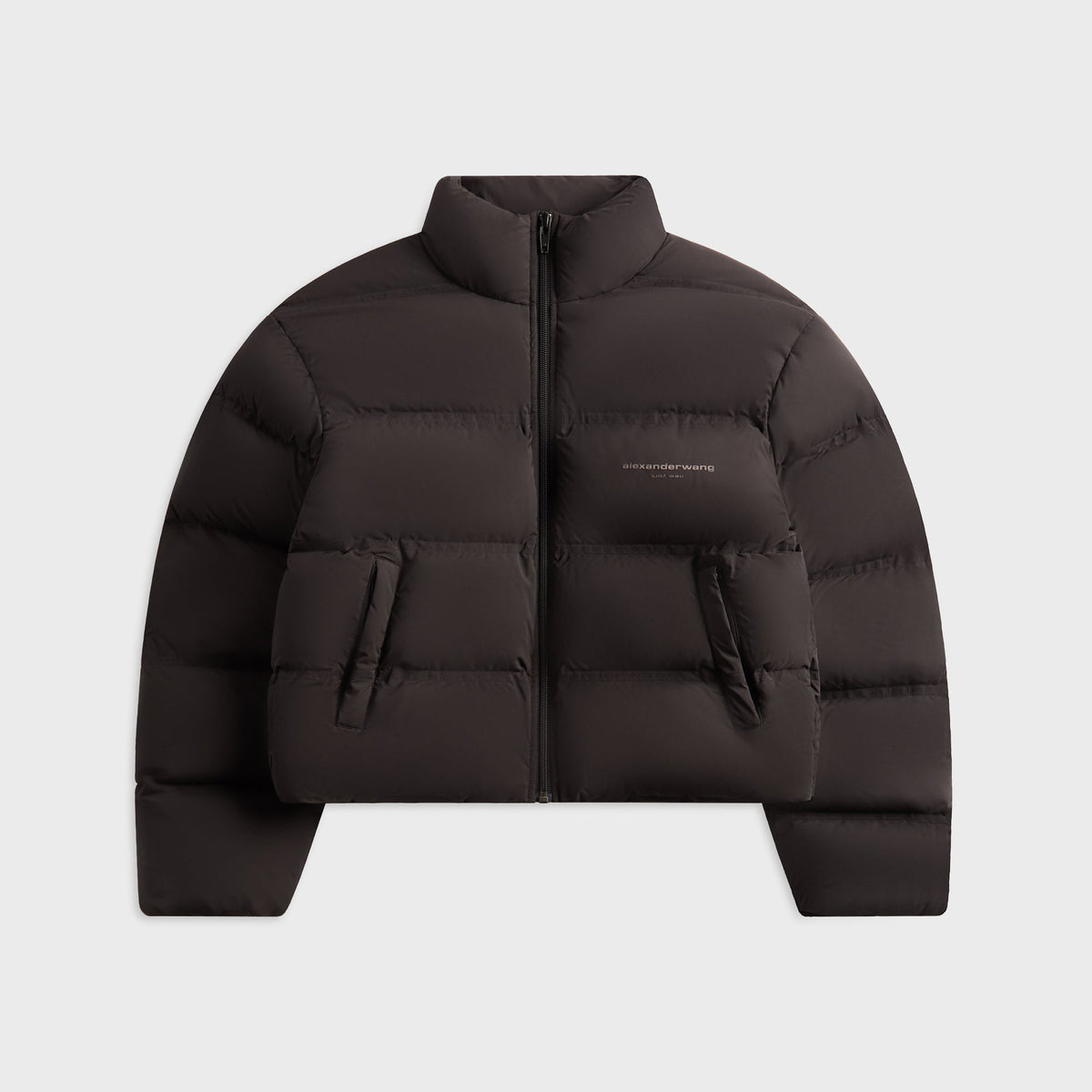 Alexander Wang Jacquard Channel Cropped Puffer with Reflective Logo - Black