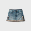 Alexander Wang Faux Fur Trim Denim Skirt - Tinted Medium Indigo