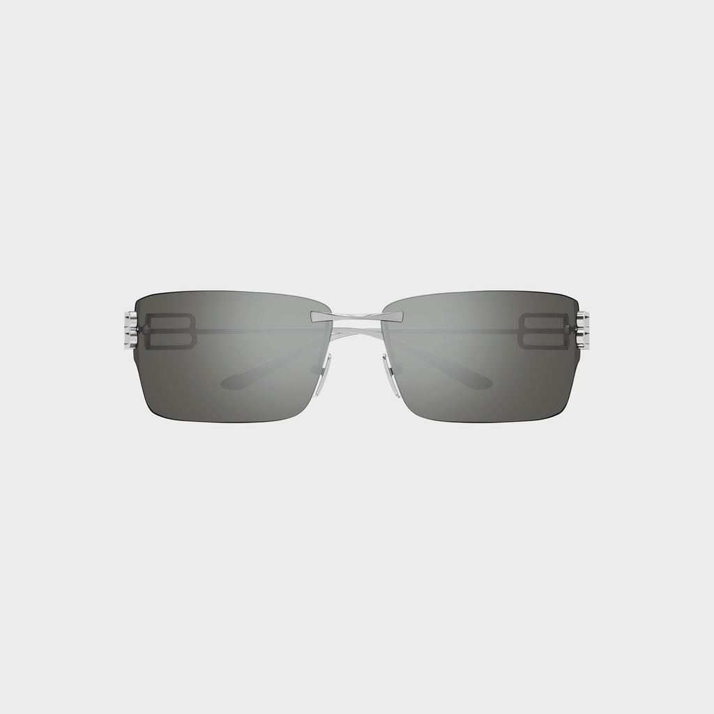 Balenciaga Rectangular Metal Sunglasses - Ruthenium / Silver