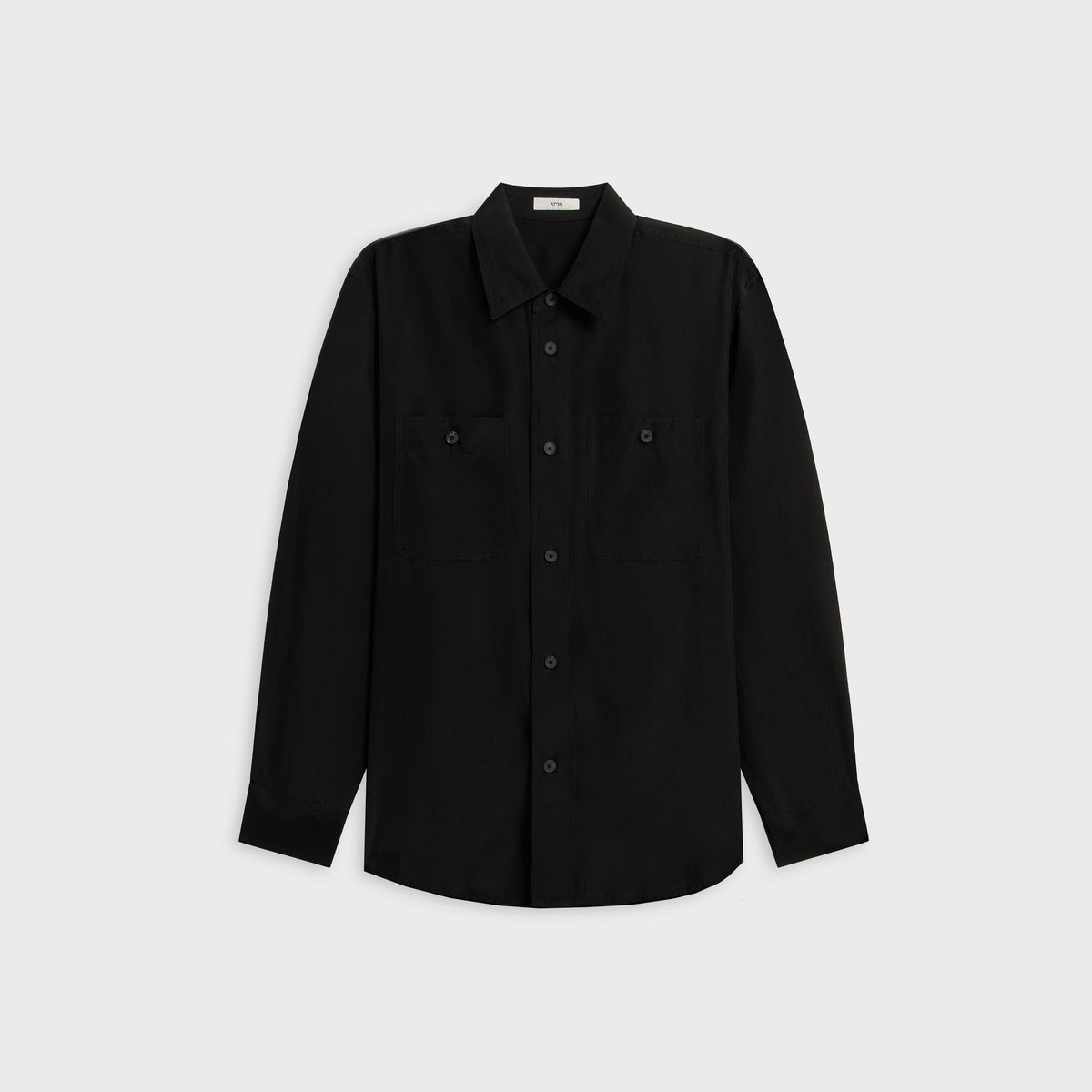 ATON Fibril Silk Tafta Skipper Shirt - Charcoal Grey