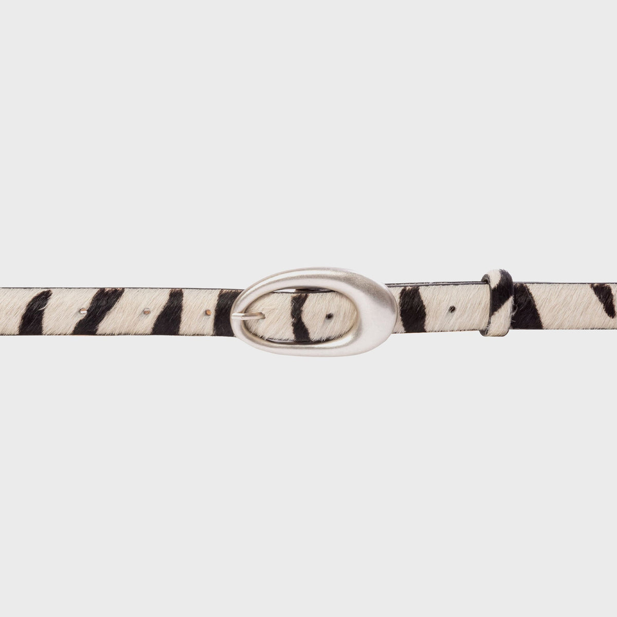 Black Suede Studio Oval Belt - Zebra Pony Hair / Silver Buckle