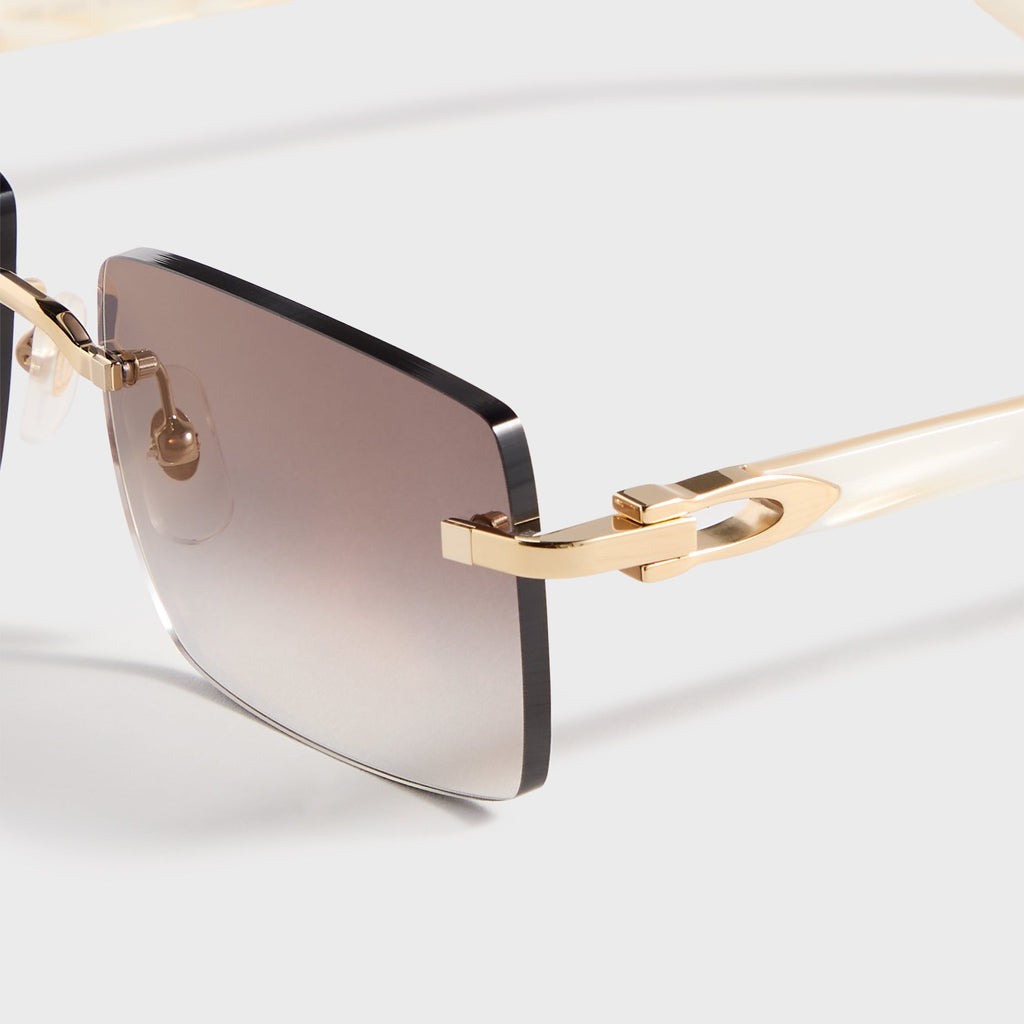 Cartier Rectangle Frame Sunglasses - Gold / Ivory / Grey