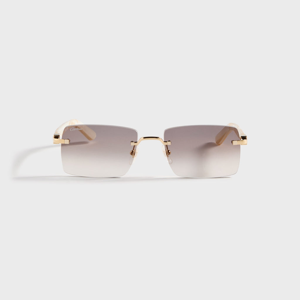 Cartier Rectangle Frame Sunglasses - Gold / Ivory / Grey
