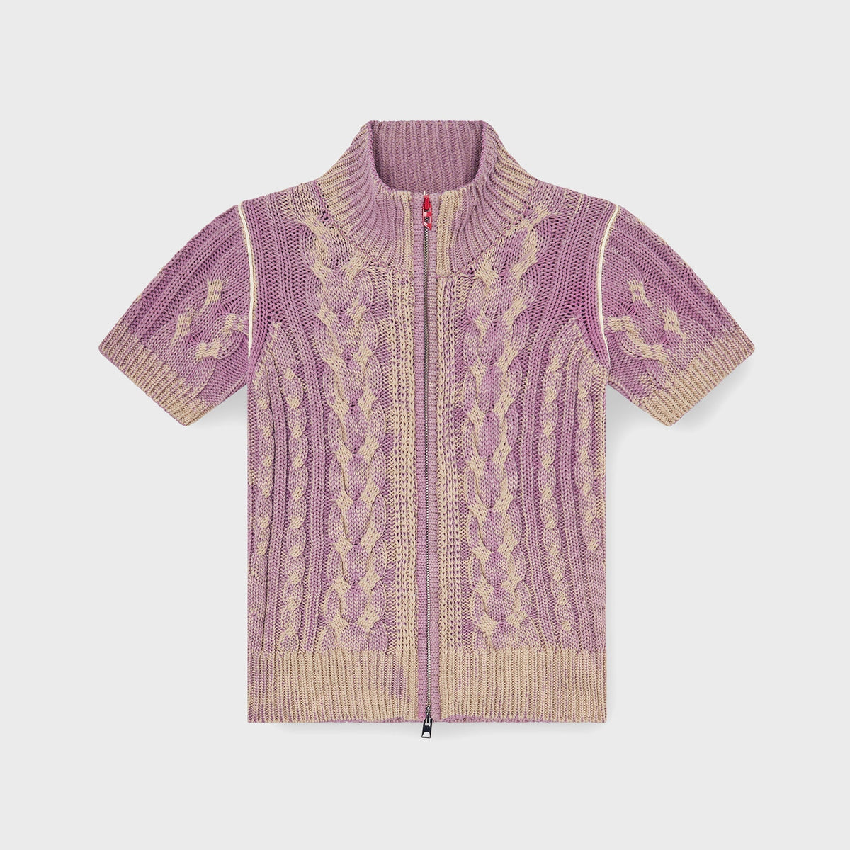 Diesel Short Sleeve Zip Cable Knit Cardigan - Beige / Violet