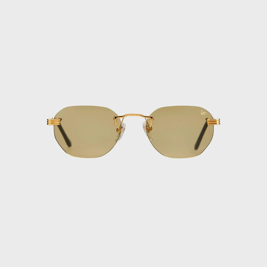Vintage Frames Detroit Player Rimless Drill Mount 24KT Gold Sunglasses - Sky Blue