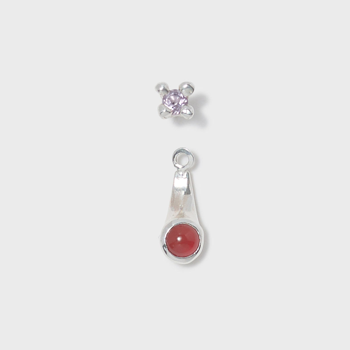 Faris Dotto Gem Stud Set - Sterling Silver / Pink Amethyst / Carnelian