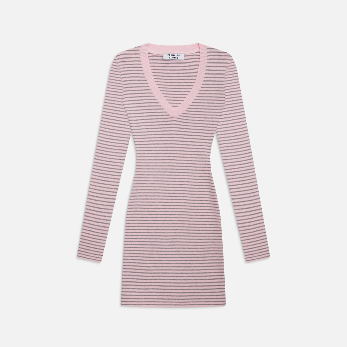 Frankies Bikinis Sweetheart Ribbed Knit Dress - Rosewater Stripe