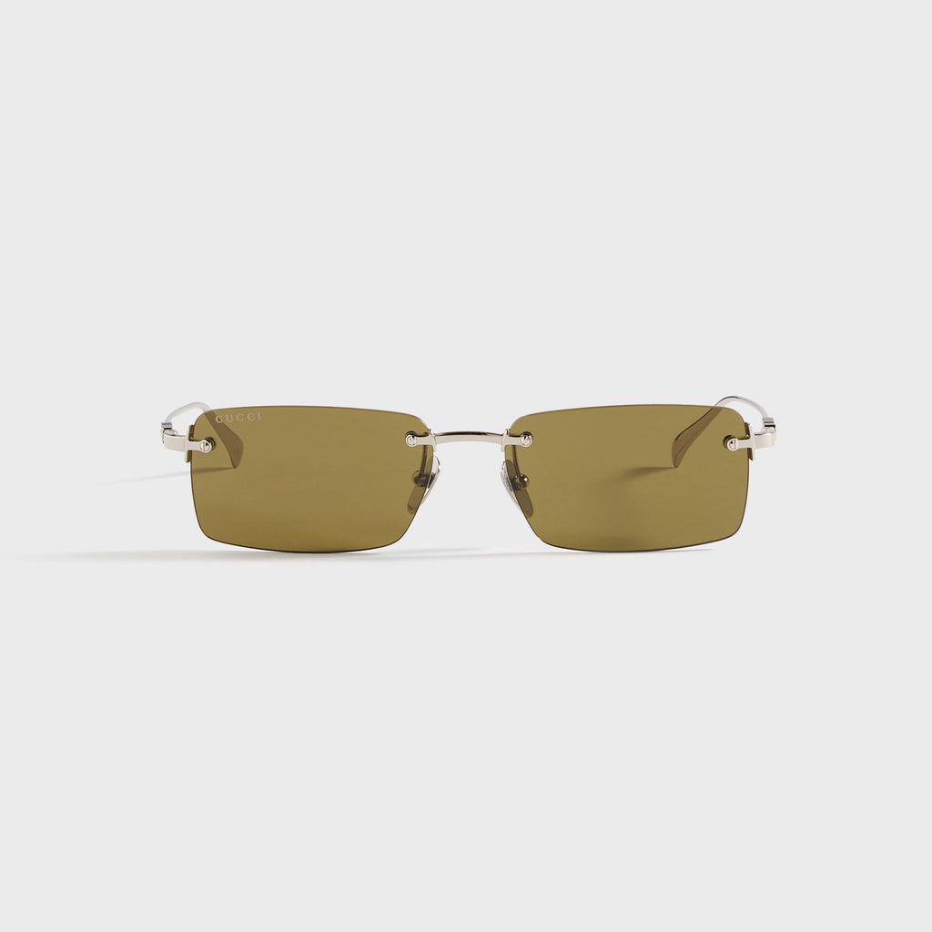 Gucci GG Rectangle Frame Sunglasses - Silver / Brown