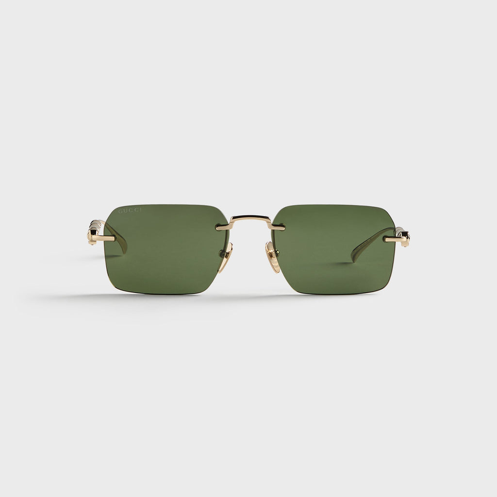 Gucci GG2154S Metal Rectangle Sunglasses - Gold / Green