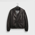 Giorgio Armani & Kith Lamb Leather High Neck Flight Jacket - Black Beauty