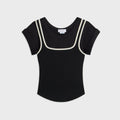 The Line by K Daqi Layered Roll Sleeve Tee - Black / Vanilla