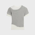 The Line by K Reef Ribbed Short Sleeve Top - Heather Grey / White