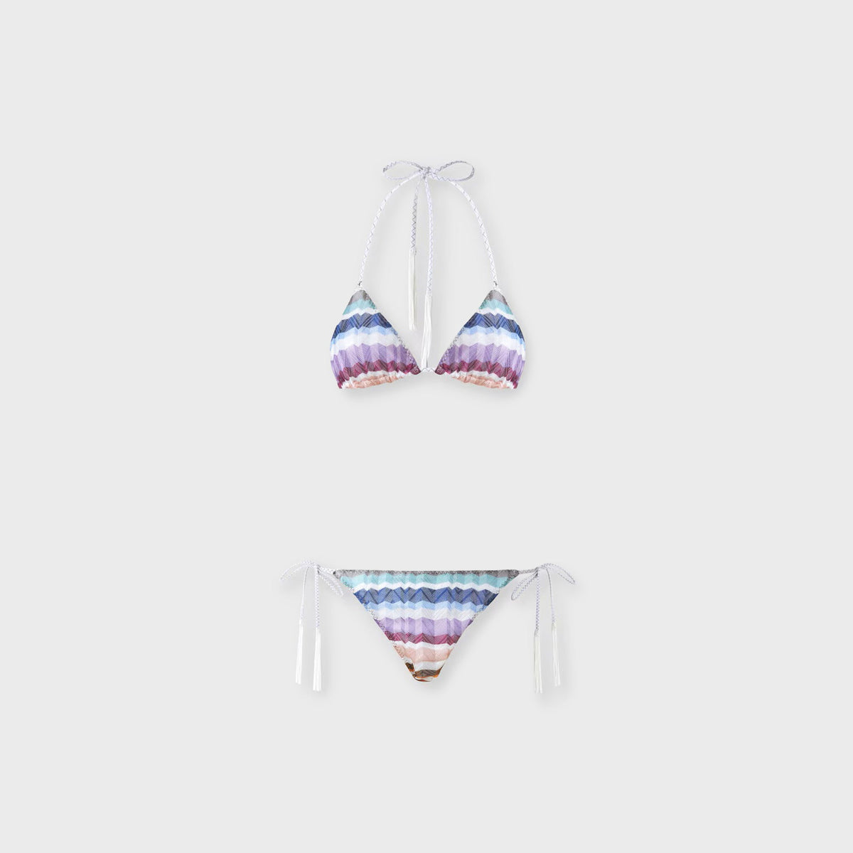Missoni Zig Zag Tulle Applied Tassels Triangle Bikini Set - Multi