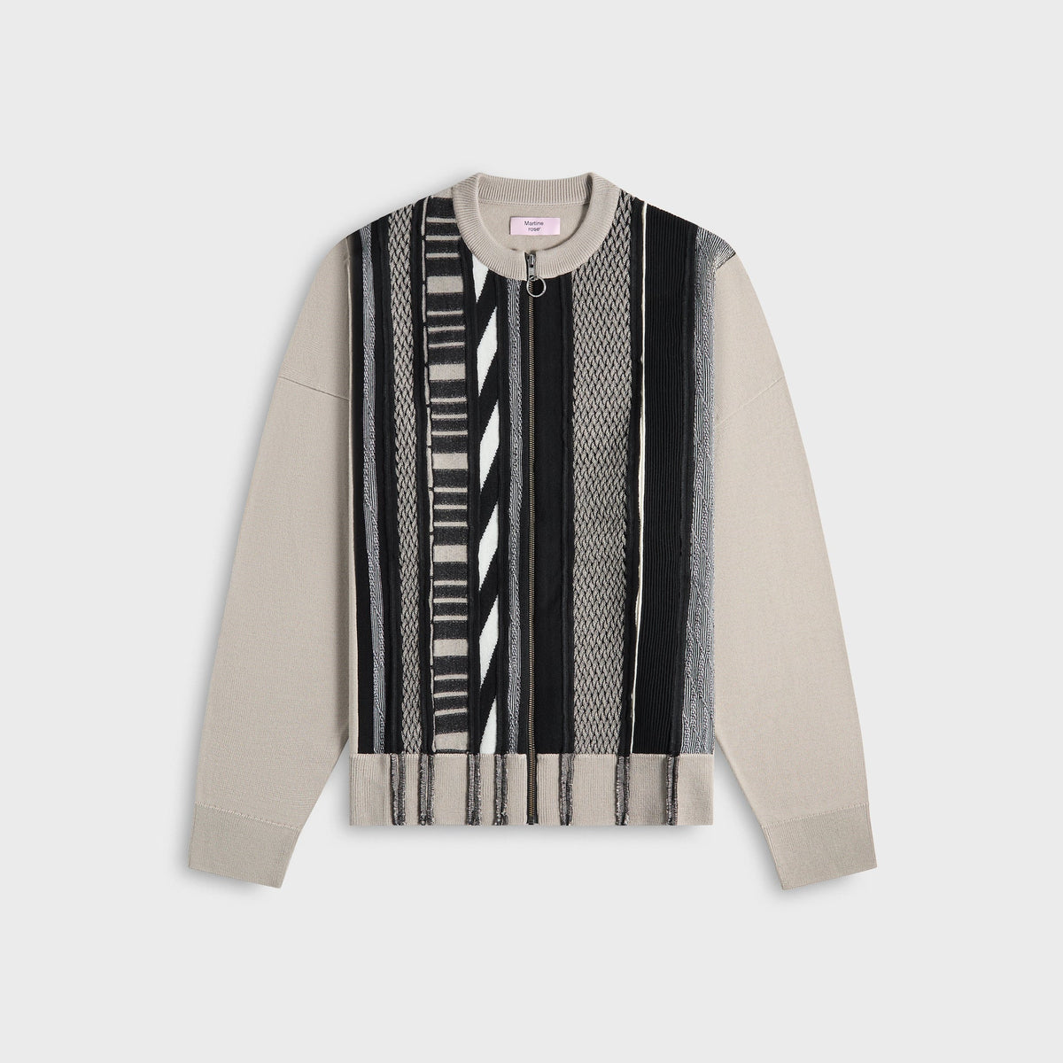 Martine Rose Multi Stripe Zip Up Crew - Beige / Black