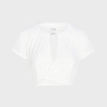 NikeSKIMS Performance Cotton Blend Short Sleeve V-Neck Crop Top - Snow