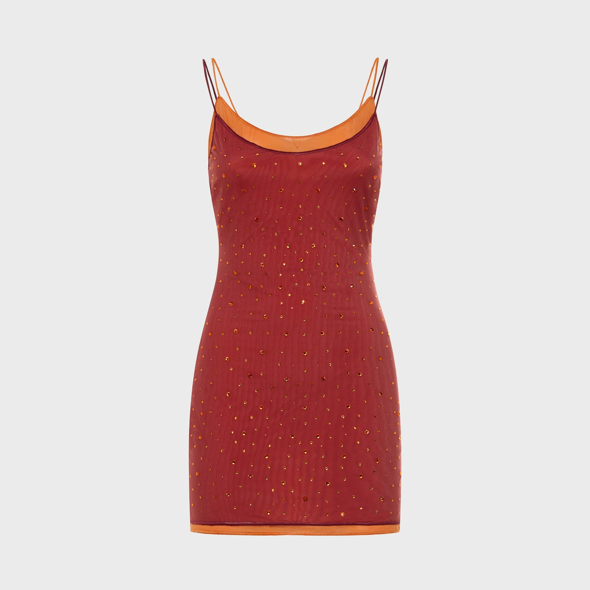 Oseree Double Gem Mesh Mini Dress - Rouge / Orange