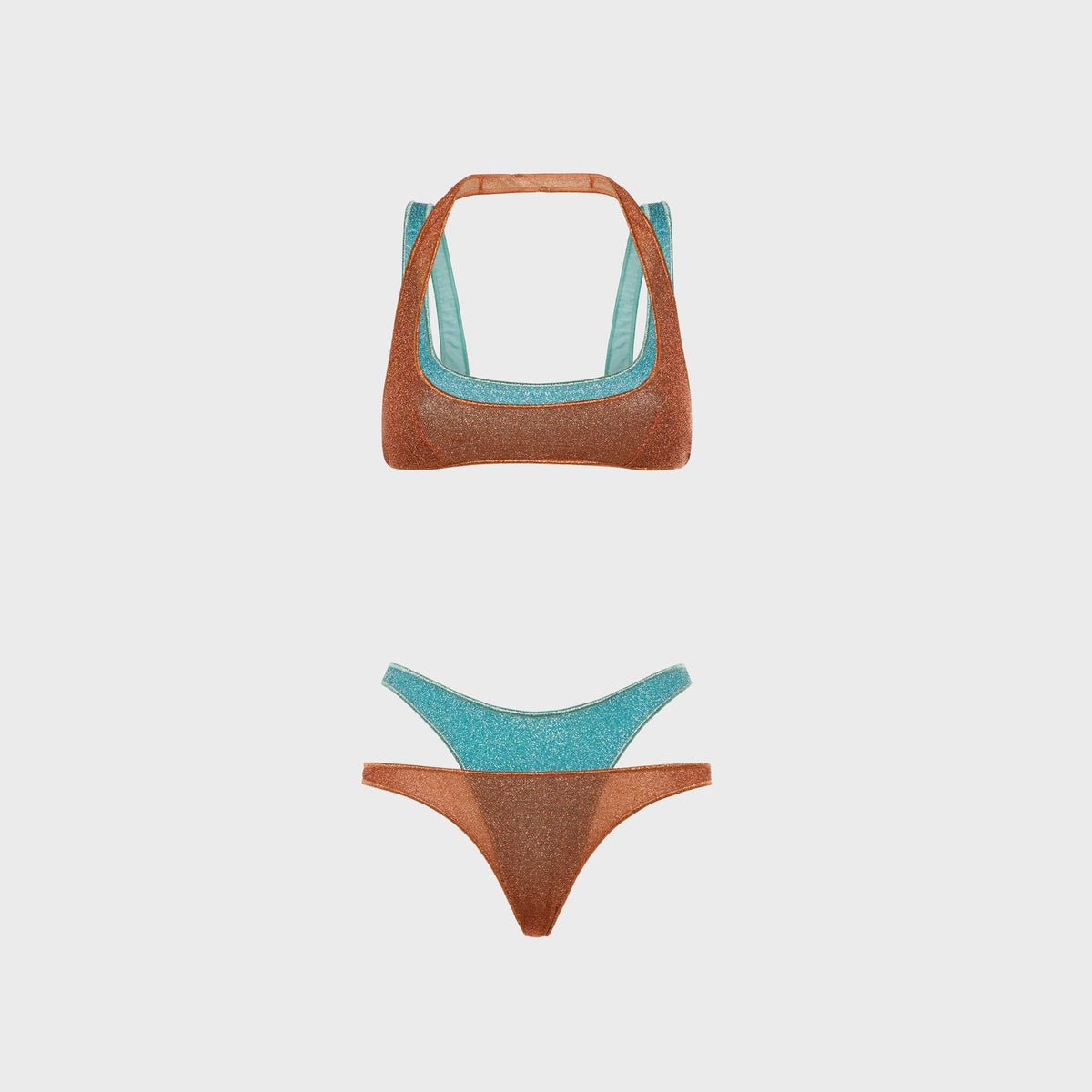 Oseree Double Sporty Lurex Bikini Set - Orange Sea / Turquoise
