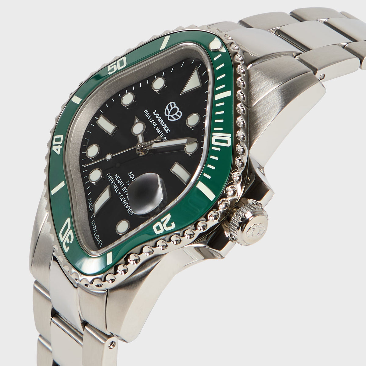 LAARVEE Silver Precision Steel - Green Bezel / Black Dial