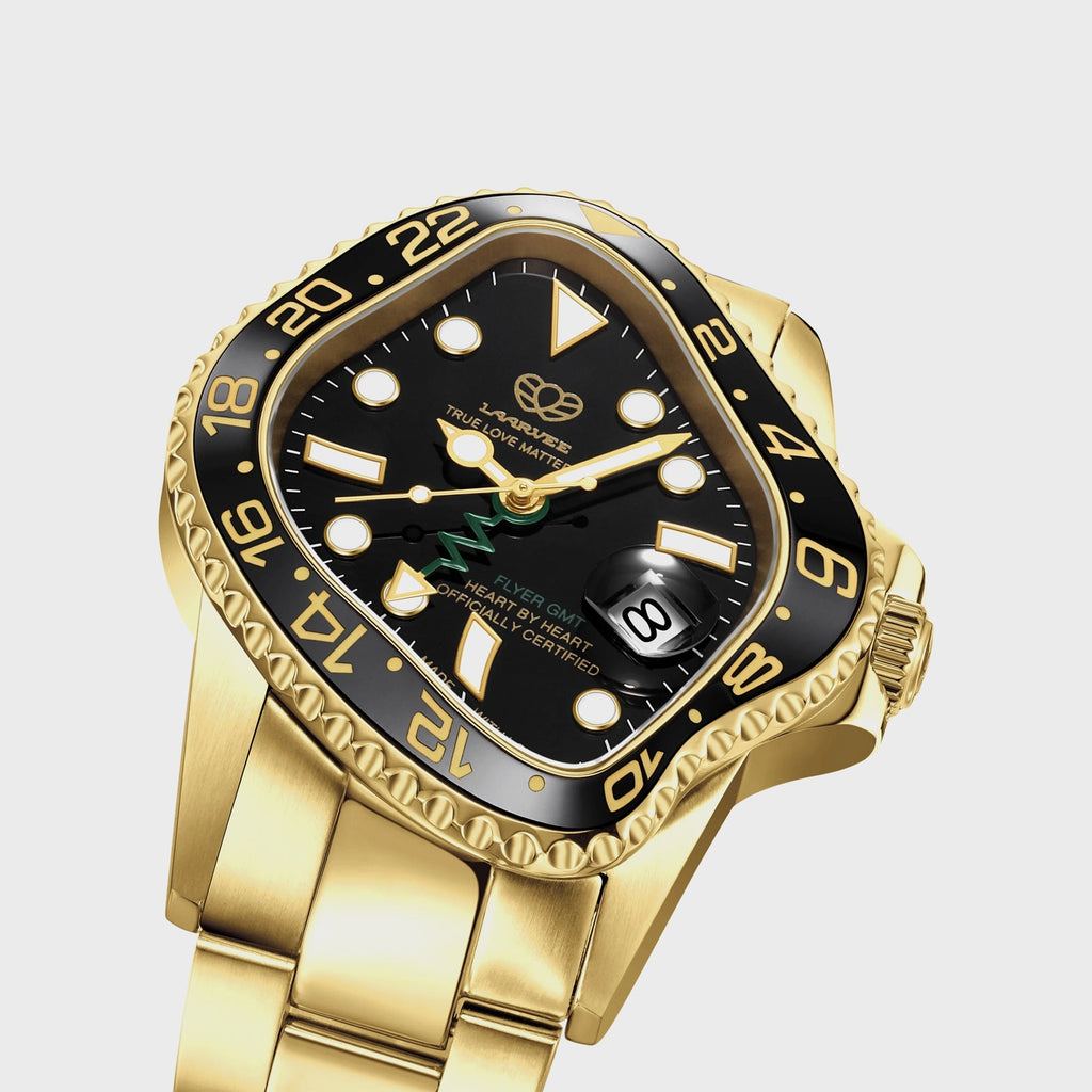 LAARVEE Golden Precision Steel - Black Ceramic Bezel / Black Dial