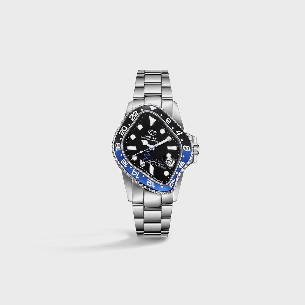 LAARVEE Silver Precision Steel - Black / Blue Aluminum Bezel / Black Dial