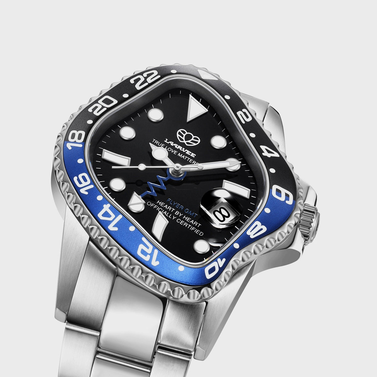 LAARVEE Silver Precision Steel - Black / Blue Aluminum Bezel / Black Dial