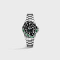 LAARVEE Silver Precision Steel - Black / Green Aluminum Bezel / Black Dial