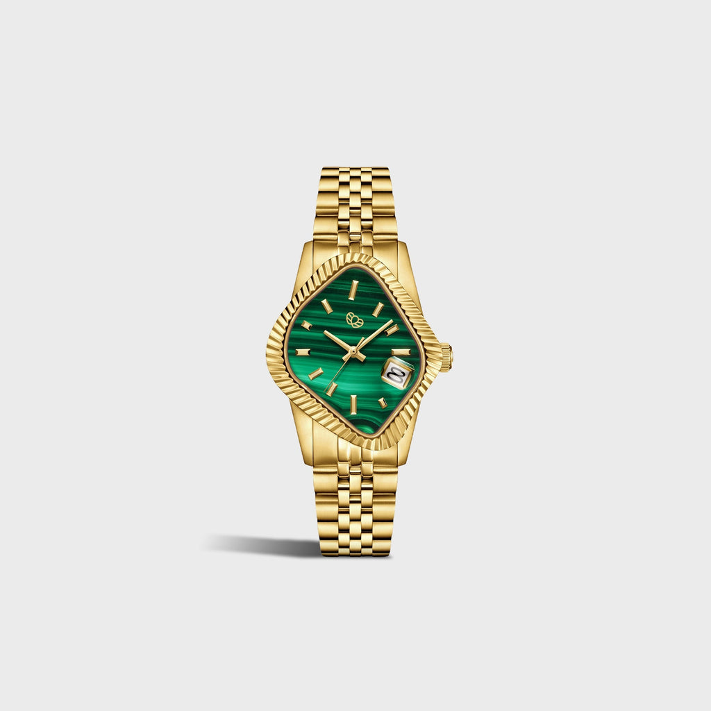 LAARVEE Golden Precision Steel - Fluted Bezel / Malachite Dial