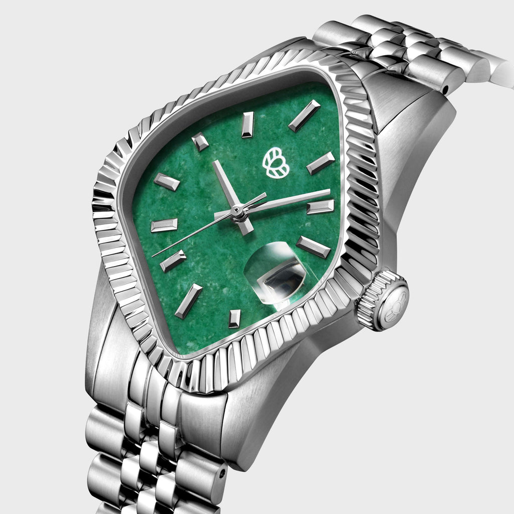 LAARVEE Silver Precision Steel Watch - Fluted Bezel / Jade Dial