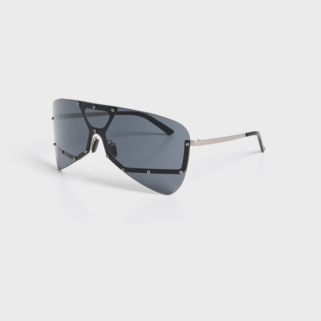 Rick Owens Tower Sunglasses - Silver Temple / Black Lens