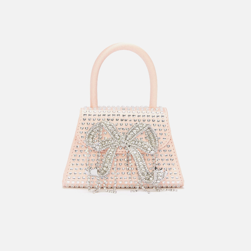 Self-Portrait Satin Heart Rhinestone Micro Bow Bag - Pink