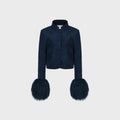 Susanna Chow Leighton Shearling Trim Suede Jacket - Navy