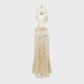 Siedres Raye Embellished Halter Neck Tie Designed Maxi Dress - Ecru