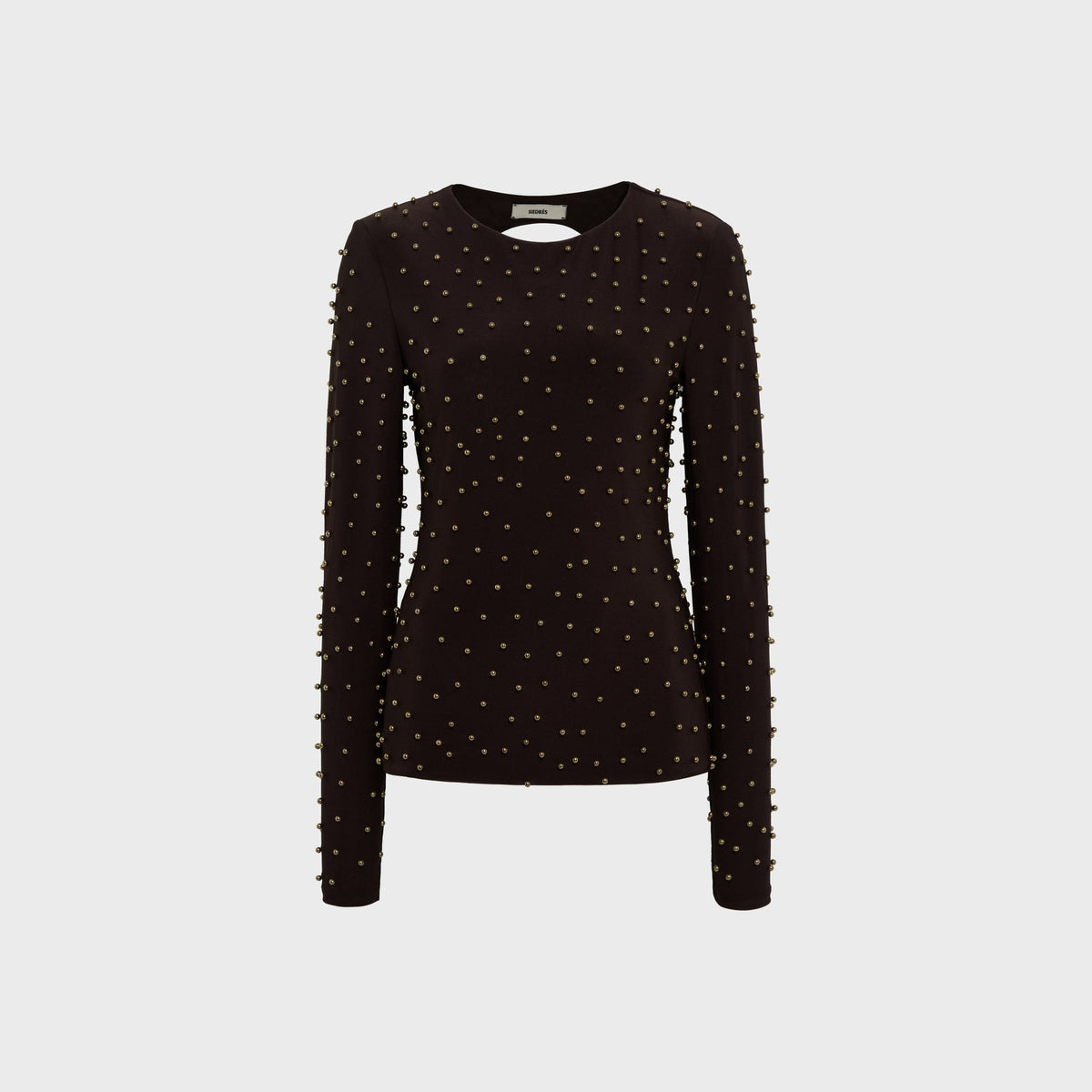 Siedres Odel Studded Open Back Longsleeve Top - Brown