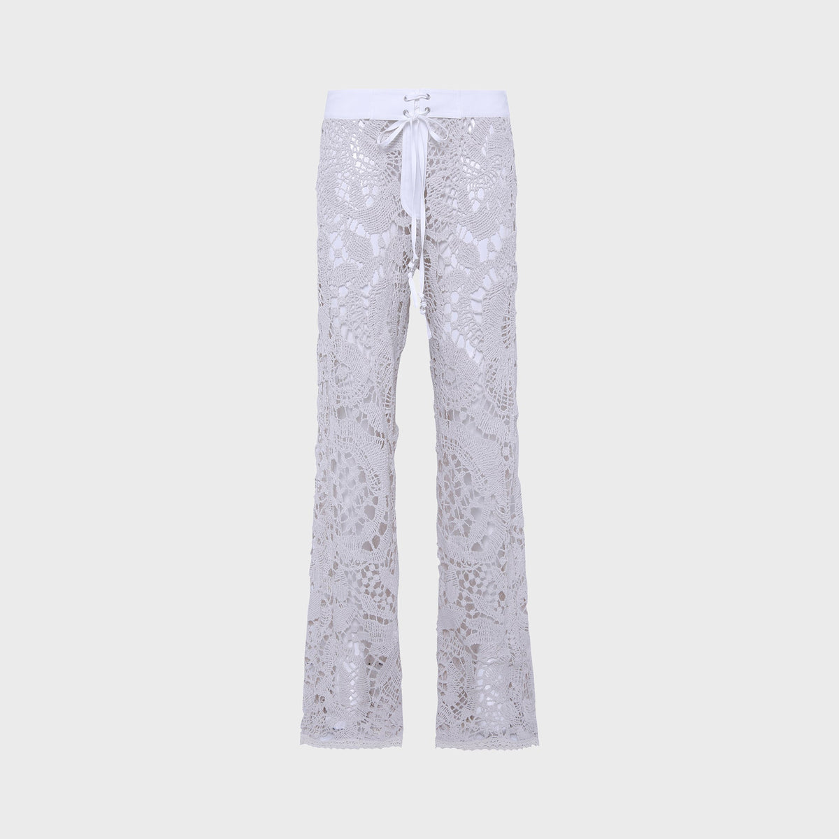 Siedres Leane Straight Leg Crochet Lace-Up Pant - Ecru
