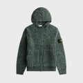 Stone Island Mouline Cotton Chenille Loose Fit Hooded Zip Up Jumper - Dark Green Melange