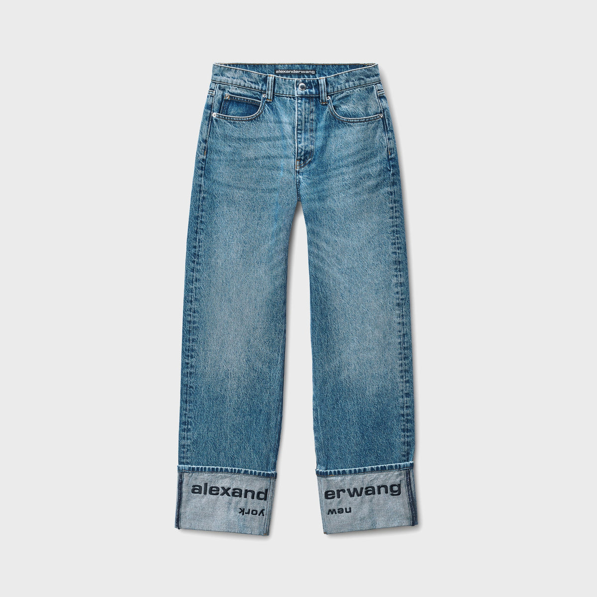 Alexander Wang Mid Rise Straight Jean with Embroidered Cuff - Blue