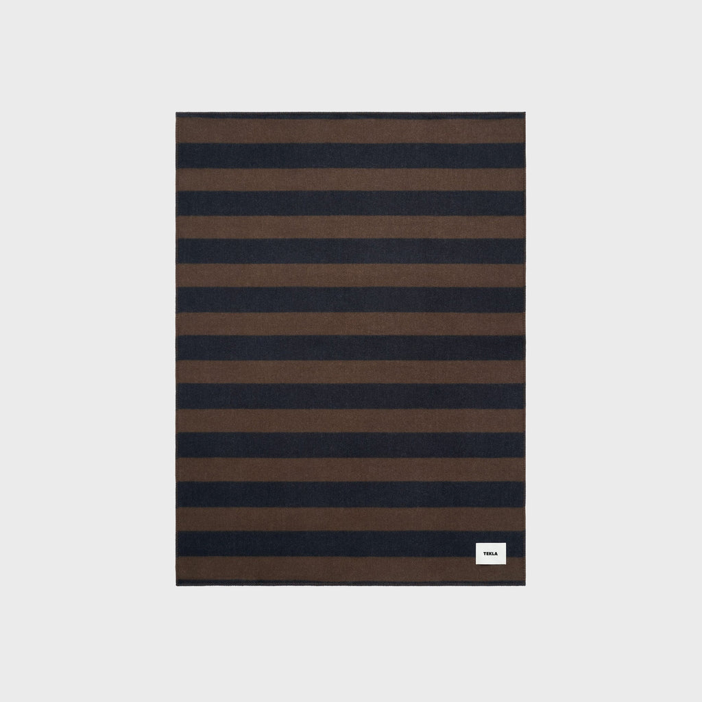 Tekla Lambswool Blanket - Walnut / Dusk Blue Stripes