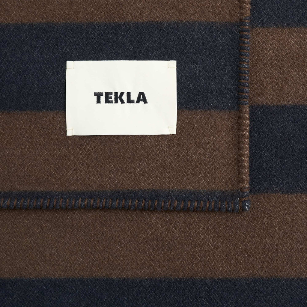 Tekla Lambswool Blanket - Walnut / Dusk Blue Stripes